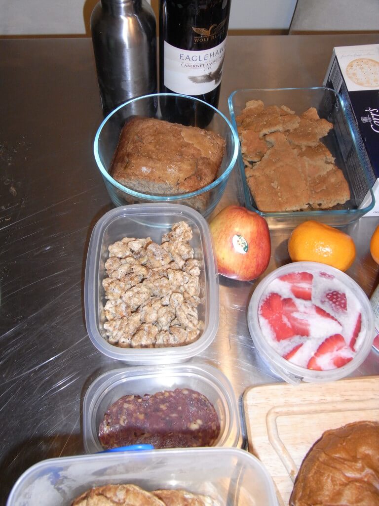 Dried salami, candied nuts and pear and walnut bread to the left