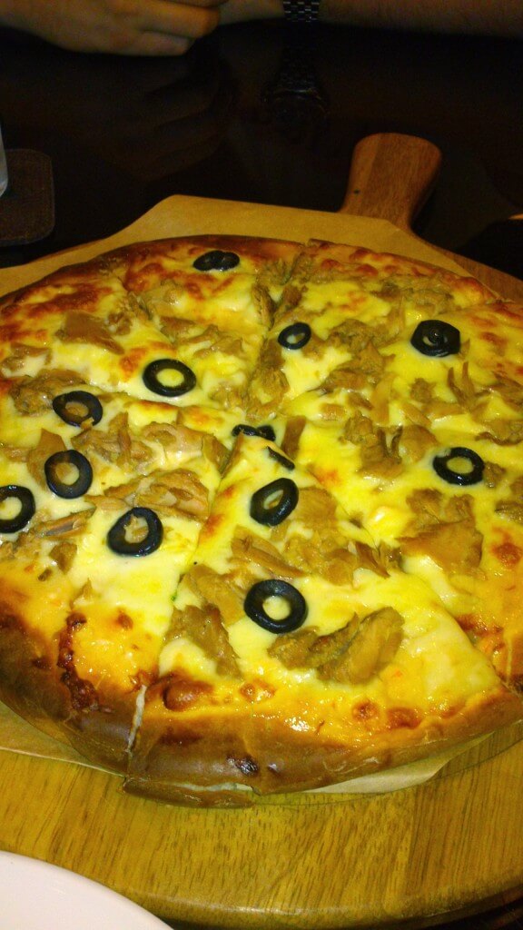 Yep, plain old pizza - tasty too, with just tuna and olives