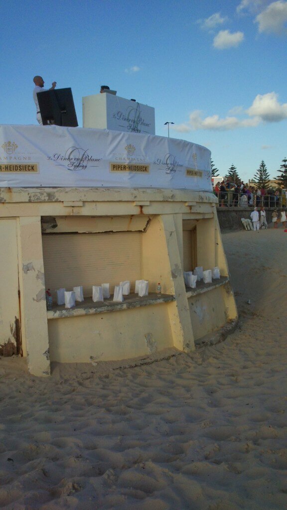 Bondi Beach's former pavilion/kiosk decorated for the night