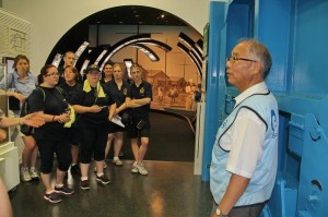 Some of the tour group with a guide in Osaka