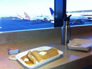 The 'traditional' McDonald's hotcakes at the airport! (They filled my bottle too!)