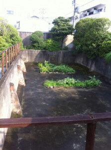 Not a pool - this was where water was stored to quell any fire in the historic wooden building