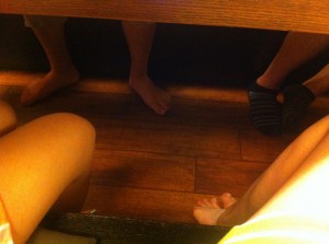 Japanese table, with bare feet - we left them in lockers?!