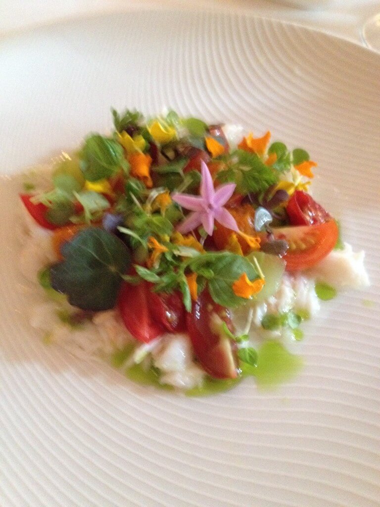 Snapper salad with garlicy leaves