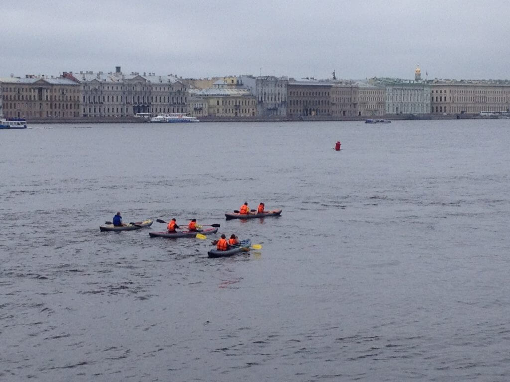 Kayakers in the Neva. I love to kayak, but the Neva looked very brown and dirty.