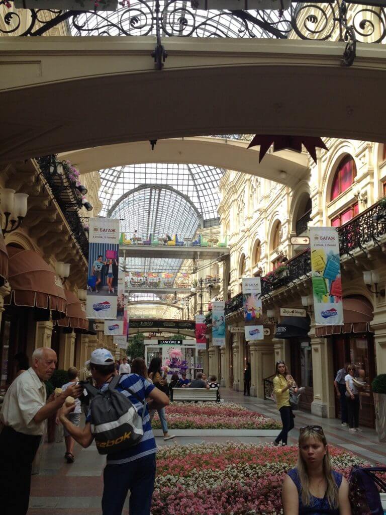 Ornate shopping centre, and being summer, gardens inside (and out)